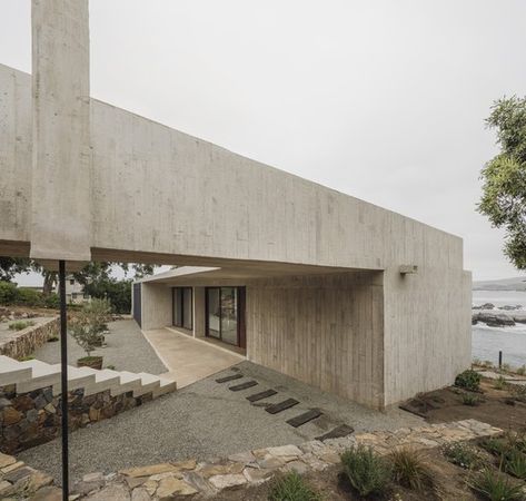 Red Modular, Concrete Staircase, Guest Cabin, Concrete House, Coastal Landscape, Reinforced Concrete, Flat Roof, Architecture Project, Architectural Elements