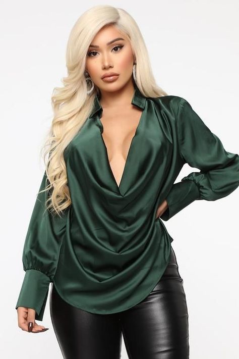 7c4ede33a62160a19586f6e26eaefacfdesc41990137ri Party Blouse, Satin Shirt, Satin Blouse, Winter Mode, Satin Top, Pullover Shirt, Women Shirts Blouse, Blouse Styles, Neck Shirt