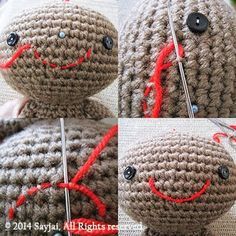 Mund aufsticken - How to embroider mouth ~ Amigurumi crochet patterns ~ K and J Dolls / K and J Publishing Crocheted Stuffed Animals, Amigurumi Minta, Pola Amigurumi, Love Crochet, Crochet Techniques, Crochet Dolls, Amigurumi Doll, Yarn Crafts, Crochet Doll