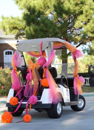 Flamingo Golf Cart Decorations, Decorated Golf Cart Ideas, Harvest Outfits, Golf Cart Decorating Ideas, Golf Cart Decorations, Cars Decorations, Parade Ideas, Eastern North Carolina, Just Married Car