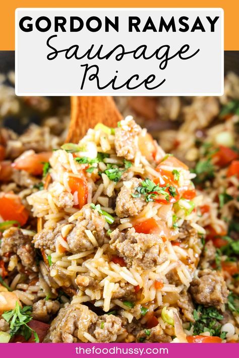 I guess Gordon might know what he's doing...because this Gordon Ramsay Sausage Rice is now in my regular rotation for dinner! It is a simple recipe - loaded with sausage, peppers, onions, rice & more! The layers of flavors were perfect in this easy midweek meal! Sweet Sausage Recipes, Johnsonville Sausage Recipes, Sweet Italian Sausage Recipes, Cheesy Sausage Pasta, Sausage And Rice Casserole, Sausage Peppers Onions, Sausage Crockpot, Sausage Peppers And Onions, Wild Rice Recipes