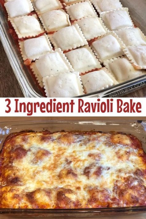 Baked Ravioli Recipe, Easy Ravioli, Best Frozen Meals, Baked Ravioli, Lazy Lasagna, Ravioli Bake, Baked Dinner, 3 Ingredient Recipes, Diner Recept