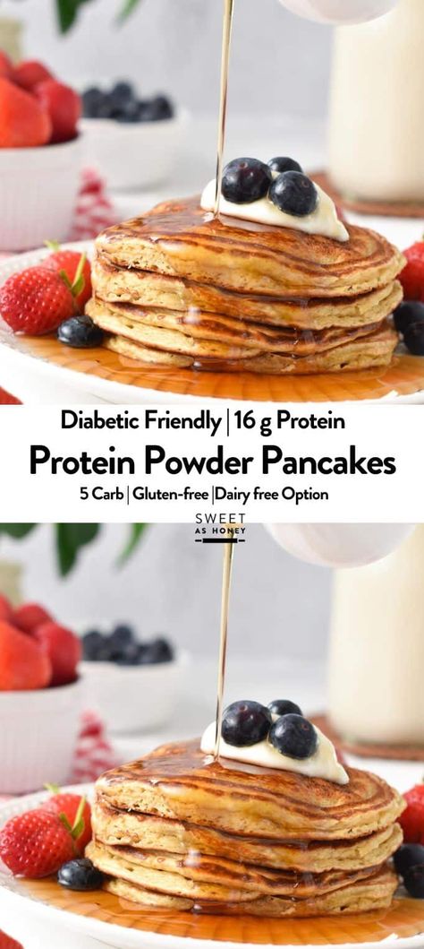 This Protein Pancakes recipe delivers the best light, fluffy gluten-free protein powder pancakes packed with 16 g of proteins and 5 g carbs. Pancake Toppings Healthy, Whey Protein Pancakes, Gluten Free Protein Powder, Gluten Free Protein Pancakes, Protein Pancakes Recipe, Protein Powder Pancakes, Best Whey Protein Powder, Dairy Free Pancakes, Best Whey Protein