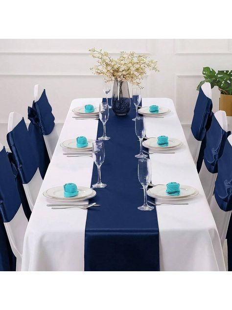 Navy Blue Table Runner, Navy Table Runner, Birthday Banquet, Boda Ideas, Blue Table Runner, Banquet Decorations, Striped Table Runner, Table Flag, Striped Table