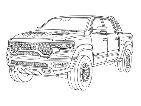 Ram Line Art, Coloring Car, Car Drawing Sketches, Car Line Art, Simple Car Drawing, Ram Car, Car Drawing Easy, Race Car Coloring Pages, Car Coloring Pages