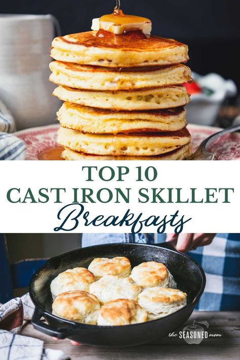 From coffee cakes to biscuits, ham steaks to bacon, cast iron skillet breakfast recipes are the best way to start the day! These 10 favorites will have you reaching for your cast iron pan every single morning. Breakfast Casserole Cast Iron Skillet, Breakfast Ideas Cast Iron Skillet, Cast Iron Breakfast Recipes, Cast Iron Skillet Recipes Healthy, Mini Cast Iron Skillet Recipes, Skillet Breakfast Recipes, Cast Iron Skillet Breakfast, Iron Skillet Breakfast Recipes, Cast Iron Breakfast