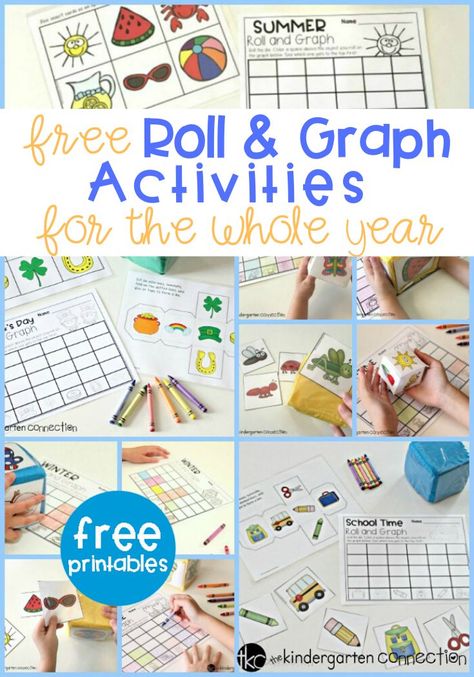 Roll and Graph printables for kindergarten and first graders. These activities are a fun way to help strengthen math skills while having fun. #graphing #elementarymath #freeprintables #elementaryteacher Kindergarten Graphing, Graphing Kindergarten, Graph Activities, Graph Math, Graphing Games, Maths Resources, Holiday Math, Kindergarten Freebies, Math Rotations