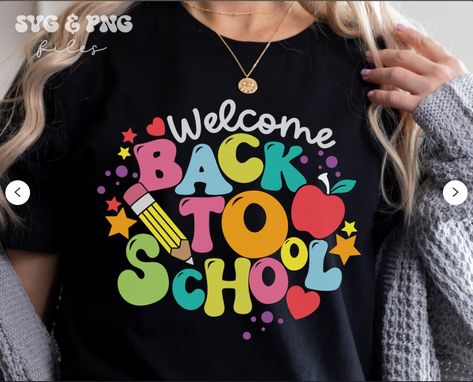 Welcome Back To School Svg Back To School shirt svg First day of school svg Hello School, Happy First Day Of School, Back To School Svg, Welcome Back To School, School Svg, New School Year, Diy Invitations, Create T Shirt, Retro Shirts