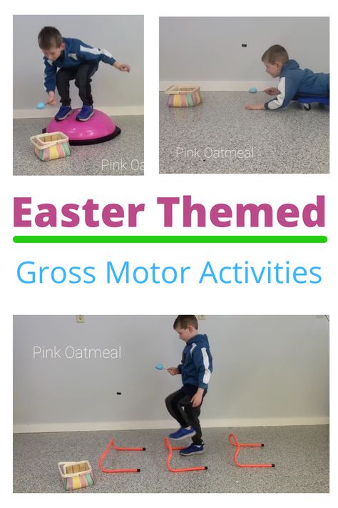 Easter Gross Motor Activities - Pink Oatmeal Kaba Motor Becerileri, Pediatric Physical Therapy Activities, Gross Motor Activity, Pediatric Physical Therapy, Occupational Therapy Activities, Motor Planning, Games Ideas, Gross Motor Activities, Motor Skills Activities