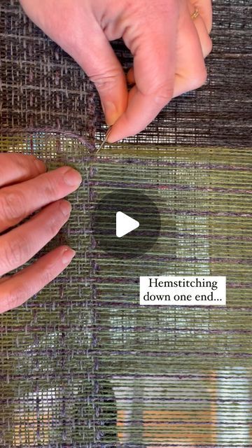 Katie Strano on Instagram: "Hemstitching. 🪡 Watch until the end to see who’s making all the racket in the video. 🐶  Video ID:[My hands are seen using a tapestry needle to stitch an on-the-loom hemstitch on the end of a piece of handwoven textile. The cloth is of a few different weights of wool yarn. In the first clip I’m working left to right, in the second right to left. The third clip is of my dog Sabine sitting under the loom wanting to play. She’s a black lab mutt.]  #handstitched #handstitching #handwoven #fiberarts #textiledesign #custommade #homestudiolife" How To Tablet Weave, Triaxial Fabric Weaving, Clasped Weft Weaving Patterns, Clasped Weft Weaving, Handloom Weaver, Handwoven Tapestry, The Cloth, Hand Woven Textiles, Black Lab