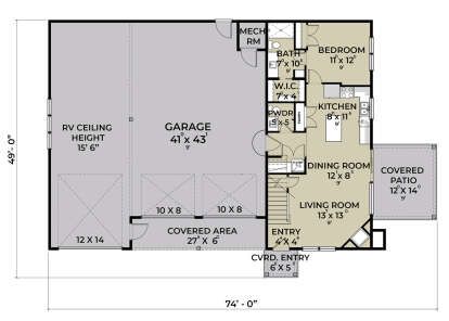 Barn Plan: 774 Square Feet, 1 Bedroom, 1 Bathroom - 963-00363 Shed With Living Quarters Floor Plans, 30x50 Shop With Living Quarters, 40x80 Shop With Living Quarters, 40 X 60 Shop With Living Quarters, Living Quarters In Shop Metal Buildings, Shop With Living Quarters Plans Layout, 1 Bedroom Barndominium With Shop, Pole Barn Shop With Living Quarters, Barndo With Mother In Law Suite