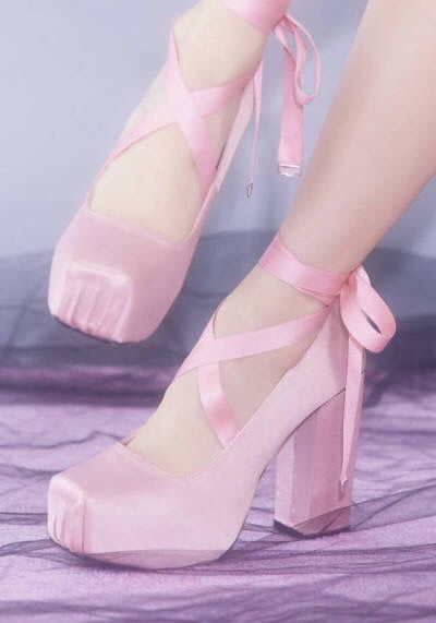 High heels ballerina shoes ribbons pastel pink cute kawaii soft aesthetic fashion Pink Shoes, Heels, Pink