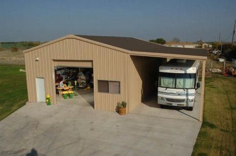 Work shop with covered parking for RV. This is What I need #rvsetupinyard Rv Barn, Rv Shelter, Backyard Shop, Metal Shop Building, Pole Barn Garage, Covered Parking, Log Houses, Waterloo Road, Rv Garage