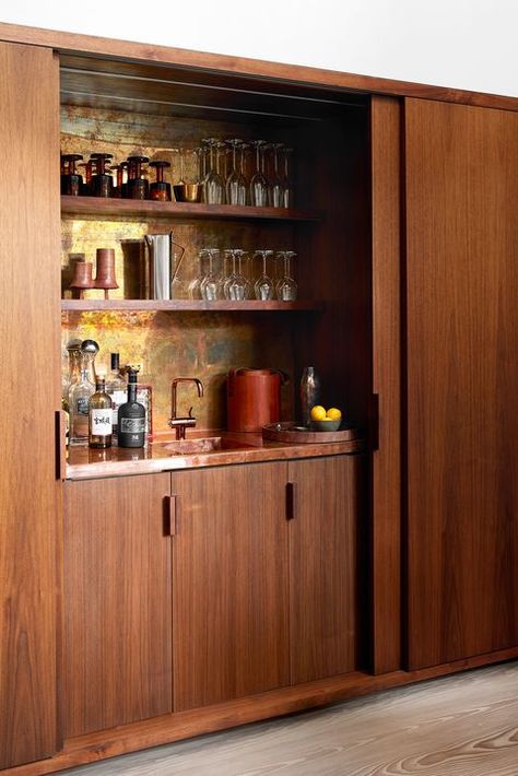 Small Home Bar Ideas, Home Mini Bar, Kaffe Bar, Small Bars For Home, Home Bar Ideas, Hidden Bar, Home Bar Design, Built In Bar, Home Bar Designs