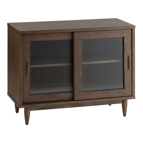 Kellen Low Fluted Glass and Vintage Walnut Display Cabinet - World Market Living Dining Room Ideas, House Shopping, Dining Room Buffet, Fluted Glass, Tempered Glass Door, Buy List, Low Cabinet, Flute Glass, Window Styles