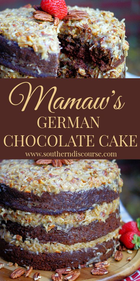 Almond Raspberry Cake With Amaretto Buttercream, German Cake Frosting, German Cakes Traditional, German Chocolate Frosting Recipe, Old Fashion Cake Recipes, German Chocolate Cake Frosting Recipe, Southern Cake Recipes, Coconut Pecan Frosting Recipe, German Chocolate Birthday Cake