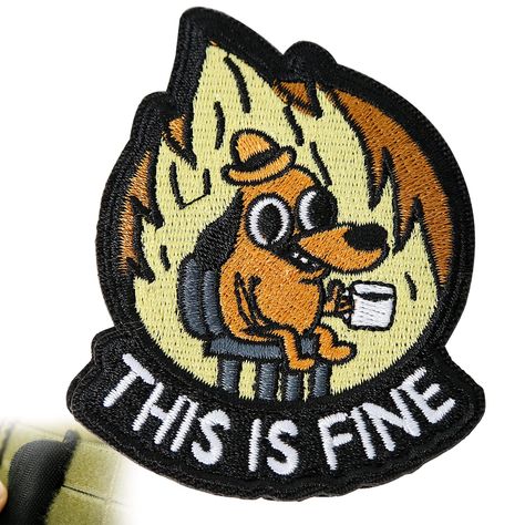 Senior Jackets Patches, This Is Fine Dog, Battle Vest, Senior Jackets, Funny Embroidery, Funny Patches, Dog Patch, Iron On Embroidery, Tactical Patches