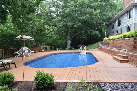 Pool Outdoor Living, Doughboy Pool, Small Above Ground Pool, Pool Deck Plans, Pool Ideas On A Budget, Best Above Ground Pool, Swimming Pool Photos, Above Ground Pools, Round Pool