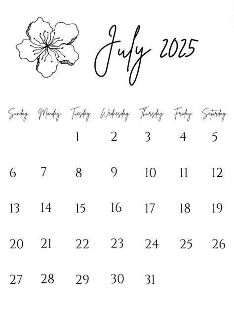 July 2025 Calendar Digital Download! Download to your phone, tablet, or laptop for virtual organization or print for display in your home! July Calendar, 2025 Calendar, Planner Templates, Calendar Design, Planner Template, Digital Download Etsy, Wedding Shop, Stationery Design, Stationery Paper