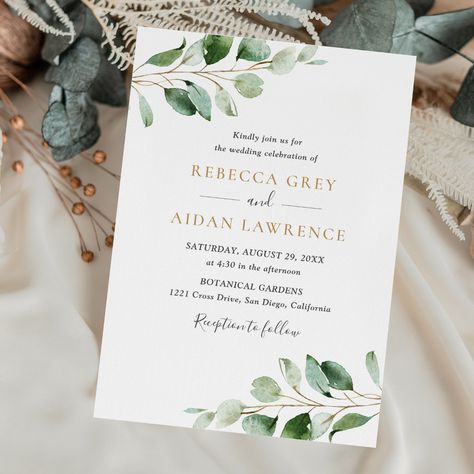 Greenery Gold Wedding, Greenery Garden, Wedding Eucalyptus, Dark Sage Green, Gold Wedding Invitation, Sage Wedding, Dark Sage, Watercolor Greenery, Wedding Anniversary Invitations