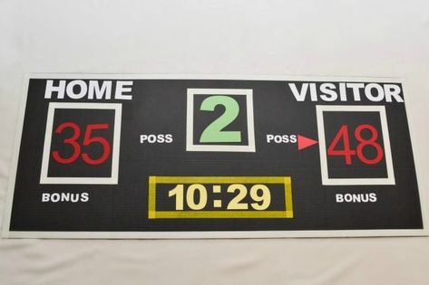 Game Day Party DIY Scoreboard | Faithfully Free Diy Basketball Scoreboard, Diy Scoreboard Ideas, Diy Basketball Decor, Girlguiding Activities, Diy Scoreboard, Basketball Classroom, Sports Vbs, Football Scoreboard, Basketball Decor