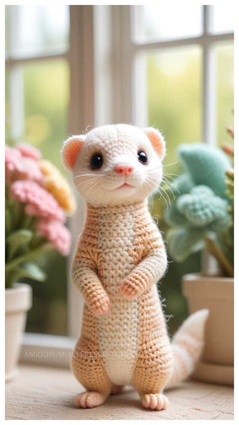 Crochet Ferret Amigurumi Free Pattern - Free Crochet Patterns Crochet Ferret Pattern, Crochet Weasel, Crochet Ferret Pattern Free, Ferret Crochet Pattern Free, Crochet Dragon Pattern Free, Crochet Ferret, Crochet Pets, Crochet Project Free, Crochet Dragon Pattern