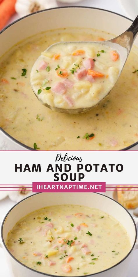 Ham Bone Potato Soup, Ham Soup Crockpot, Creamy Ham And Potato Soup, Ham Bone Soup Recipes, Crockpot Ham And Potatoes, Ham Chowder, Ham Soup Recipes, Cream Of Potato Soup, Ham And Potato Soup