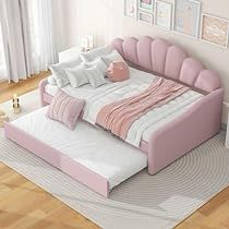 Daybeds With Trundle, Shell Headboard, Pink Beds, Full Size Sofa Bed, Daybed Frame, Sofa Bed Frame, Bedroom Pink, Upholstered Daybed, Interior Room