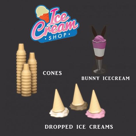 Sims4 Build, Leo Sims, Sims 4 Restaurant, Cream Pancakes, Cream Furniture, Ice Cream Sign, Ice Shop, The Sims 4 Lots, Ice Cream Decorations