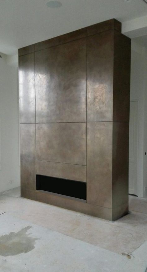 Fire place - VeroMetal® Hotel Lobby Fireplace, Copper Fireplace, Bronze Fireplace, Modern Fireplace Ideas Living Rooms, Wall Cladding Interior, Metal Fireplace, Metal Wall Panel, Modern Remodel, House Cladding