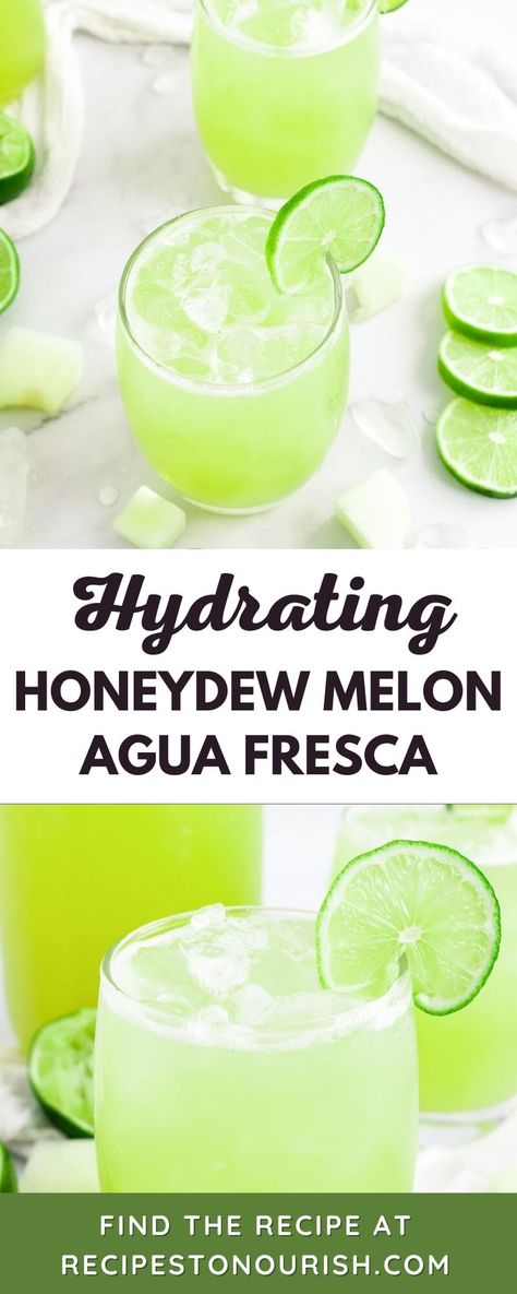 This healthy, hydrating Honeydew Melon Agua Fresca with Lime is the most refreshing drink! It’s easy to make in the blender in minutes and naturally sweetened – no sugar in this real food drink! While this honeydew melon agua fresca is similar to an authentic agua fresca, I do change it up just a bit to make it more of a real food agua fresca – meaning it’s made with wholesome, real food ingredients and no sugar. Honeydew Agua Fresca, Pineapple Mint Agua Fresca, Authentic Agua Fresca, Auga Frescas, Lemon Agua Fresca, Cosmos Drink, Homemade Refreshers, Aguas Frescas Mexicanas Recipes, Banana Agua Fresca