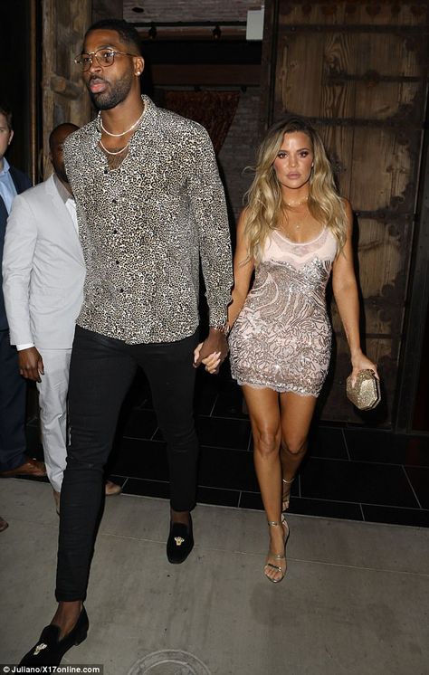 Night out: Khloe showed off her workout-honed body in a low-cut shimmery mini dress with a lacey hem paired with silver strappy sandals Khloe Kardashian Birthday, Khloe Kardashian Dress, Celebrity Models, Khloe Kardashian Outfits, Khloe And Tristan, Birthday Dinner Outfit, Khloe Kardashian Style, Kardashian Dresses, Estilo Kardashian