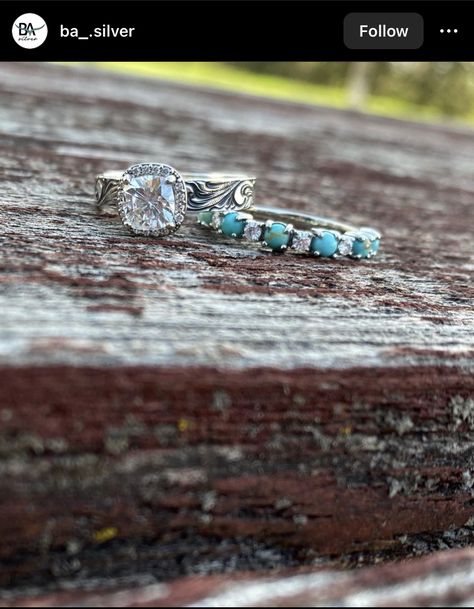 Teal Wedding Rings Turquoise, Cowboy Engagement Rings, Western Engagement Rings Turquoise Wedding Bands, Wedding Rings With Turquoise, Western Wedding Rings With Turquoise, Wedding Rings Western, Western Wedding Rings Sets, Country Engagement Rings, Western Wedding Bands