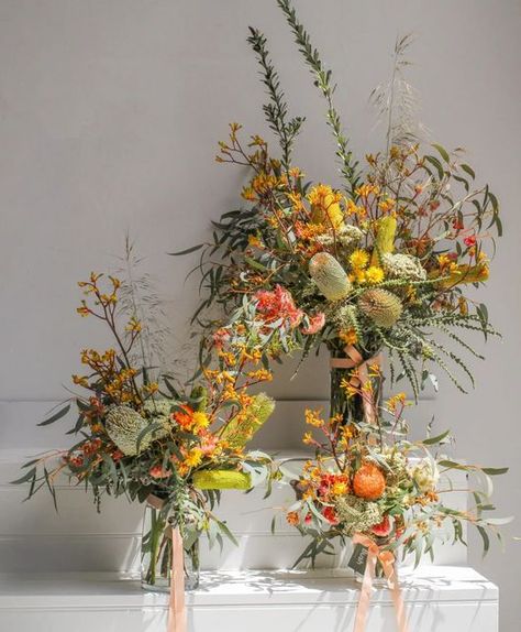 BUSH • Flowers & Plants on Instagram: "Our Bush Bouquet summer refresh with green, yellow and peach tones. Featuring beautiful summer Banksias speciosa, attenuatta and grandis from our farm @sandyhillbanksiafarm" Bush Flowers, Floor Flower, Flowers Australia, Bush Wedding, Peach Tones, Australian Wildflowers, Protea Flower, Australian Flowers, Australian Native Flowers