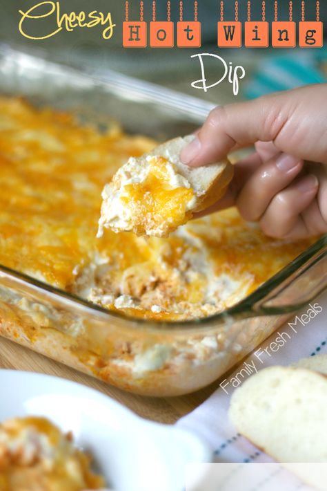 Cheesy Hot wing dip... shredded chicken(leftover or store bought rotisserie, 1/4 cup Franks Hot Sauce, 1 cup blue cheese dressing, 8 oz of cream cheese (at room temp), 2 cup shredded Cheddar Jack cheese Hot Wing Dip, Wing Dip, Fresh Meals, Family Fresh Meals, Chicken Dip, Superbowl Snacks, Football Food, Yummy Dips, Perfect Appetizers