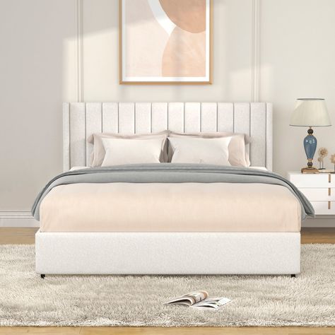 This Queen bed is upholstered with our coziest boucle fabric in the perfect creamy ivory color and built on our premium wooden slat system and patented 4-drawer storage system. Storage Bed Queen, Wingback Bed, Custom Headboard, Platform Bed With Storage, Wingback Headboard, Bed Frame With Storage, Bed With Drawers, Tufted Headboard, Adjustable Beds