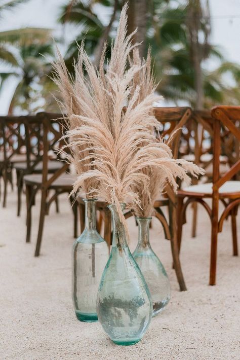 Beach Grass Centerpiece, Pampas Grass Beach Wedding Decor, Boho Beach Centerpieces Wedding, Beach Pampas Grass Wedding, Pampas Grass Centerpiece Ideas, Beach Elopement Decor, Beach Boho Wedding Decor, Beachy Centerpieces Wedding, Boho Beach Party Decor