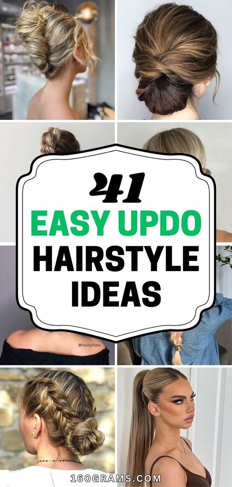 Save this pin for a collection of elegant updo hairstyles for every hair length. Discover chic and simple styles to elevate your look effortlessly. #UpdoHairstyles #ChicHair #HairInspiration Simple Long Hair Updo Quick Hairstyles, Simple Hair Up Dos For Medium Hair, Homecoming Hair Updos Easy, Updos For Short Fine Hair Wedding, Classic Updo Wedding Low Chignon, Super Simple Updos For Long Hair, Updos With Barrettes, Simple Hair Updos For Short Hair, Special Hairstyles Ideas