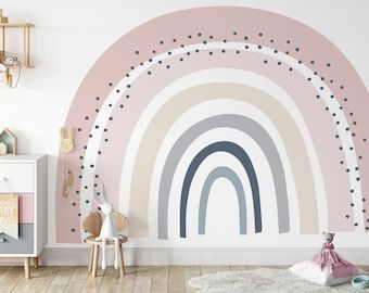 Mural Digital, Warm Grey Walls, Terrazzo Wallpaper, Rainbow Wall Mural, Terrazzo Wall, Rainbow Mural, Rainbow Bedroom, Rainbow Wall Decal, Colours Of The Rainbow