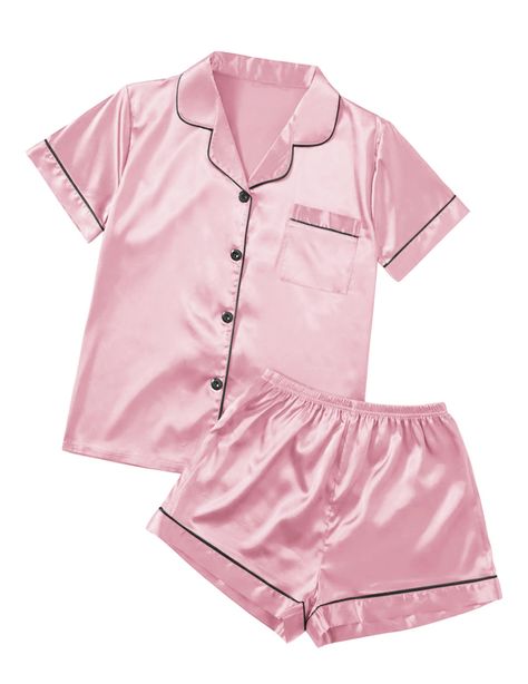 PRICES MAY VARY. Material:Satin pajama set is made of Premium 96%Polyester+4%Spandex satin fabric.Ultra Soft Silk Ekouaer Sleepwear Features:Two Piece Pajama Set featuring classic sleepwear style.Short sleeve sleepwear top and pajama shorts set.High quality material and this sleep set with superior stitching and perfectly-lined hems. Breathable and Comfy sleepwear set Pajama Top:Short sleeve sleepwear with notch collar,button front pajamas shirt and one chest pocket design.Lightweight and Skin-f Cute Silk Pjs, Shorts Pjs, Pijama Satin, Pajamas Shirt, Comfy Sleepwear, Silk Loungewear, Designer Pajamas, Pijamas Women, Silk Pjs