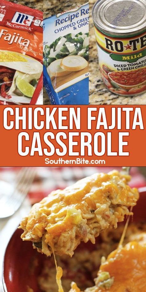 This mouthwatering Fajita Chicken Casserole is packed with flavor and only takes 10 minutes to prepare. It's the perfect dish for quick and easy weeknight meals! Recipes Using Leftover Chicken Fajita Meat, Cheesy Chicken Fajita Casserole, Chicken Fajitas Casserole Recipe, Chicken Fajita Casserole Crockpot, Fajitas Chicken Casserole, Fajita Chicken Casserole With Rice, Chicken Fahijatas Recipe Easy, Chicken Fajita Rice Casserole, Lazy Casserole Easy Dinners