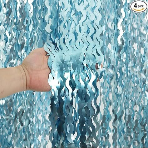 Amazon.com : 4 Pack Wavy Blue Foil Fringe Curtain 3.3x6.6 Feet | Blue Streamers Tinsel Backdrop for Under The Sea Party Decorations | Ocean Backdrop | Mermaid Birthday Decorations : Electronics Zombie Spongebob, Golden Birthday Decorations, Under The Sea Prom Theme, Little Mermaid Theme Party, Little Mermaid Set Design, Mamma Mia Bachelorette Party, Blue Streamers, Under The Sea Prom, Princess Bday Party