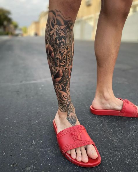 60 Coolest Leg Tattoos for Men Lower Leg Tattoos For Men, Side Leg Tattoo, Calf Sleeve Tattoo, Ankle Tattoo Men, Leg Tattoos For Men, Calf Tattoo Men, Rare Tattoos, Best Leg Tattoos, Lower Leg Tattoos