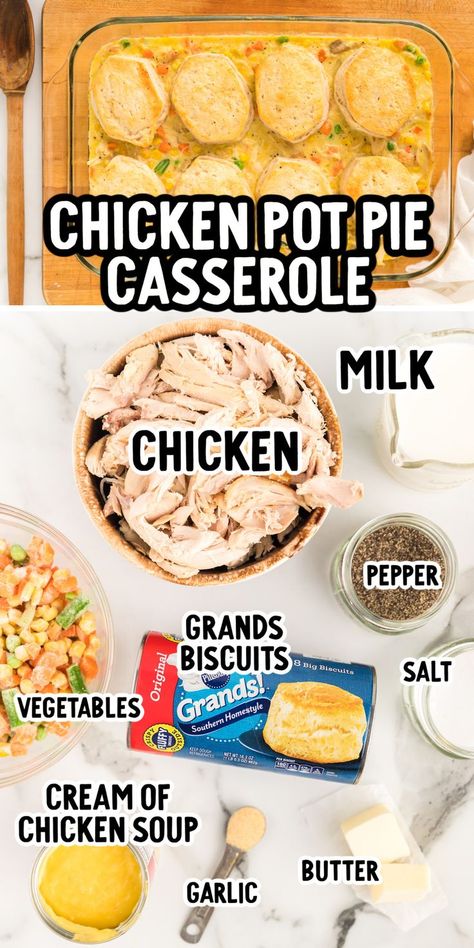 Easy Chicken Pot Pie Recipe, Pot Pie Casserole, Chicken Pot Pie Casserole, Homemade Chicken Pot Pie, Easy Chicken Pot Pie, Easy Pie Recipes, Chicken And Biscuits, Pot Pies Recipes, Easy Dinner Recipe