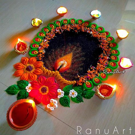 Diya Rangoli Designs Diwali, Modern Rangoli, Diya Rangoli Design, Rangoli Designs Videos, 2023 Rangoli, Rangoli Photos, Diwali Rangoli Designs, Simple Rangoli Designs, Diya Rangoli