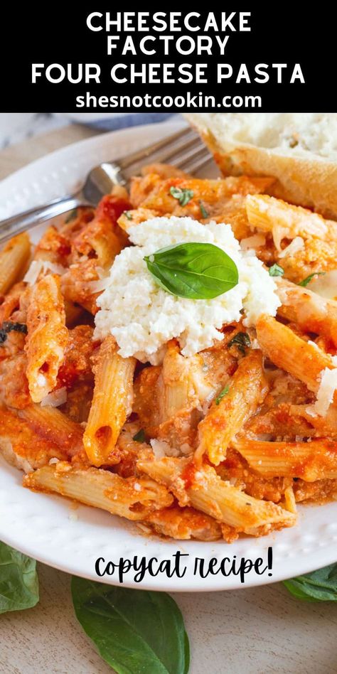 Cheesecake Factory Four Cheese Pasta, Cheesecake Factory Pasta, Five Cheese Ziti, Four Cheese Pasta, Make Cheesecake, Pasta At Home, Cannelloni Recipes, Cheese Pasta Recipes, Cheesecake Factory Recipes