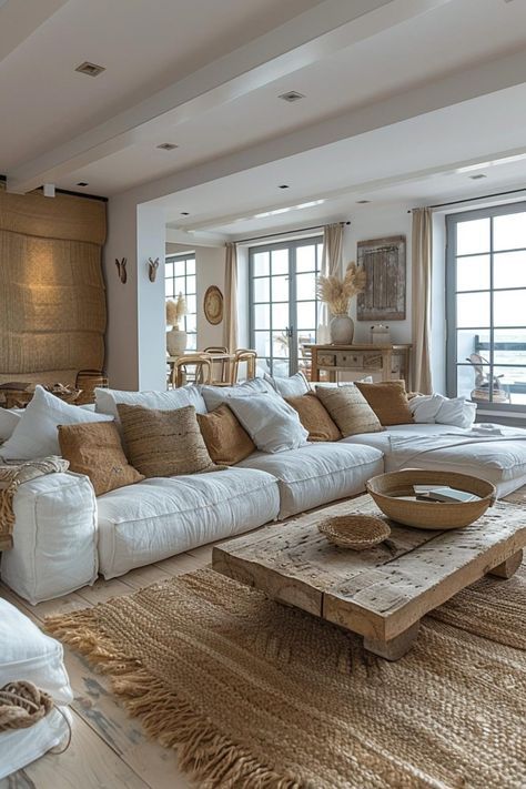 Natural Texture Living Room, Texture Decor Interior Design, Simple Boho Farmhouse Decor, Living Room Modern Farmhouse Decor, Modern Farmhouse Lounge Room, Living Room Inspiration Earthy, Farmhouse Modern Decor Living Room, Modern Country Farmhouse Decor, Boho Farmhouse Living Room Ideas