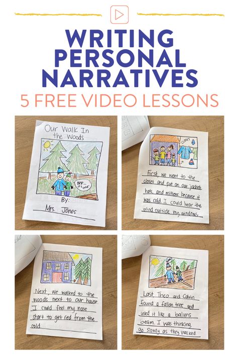 Teach your first grade students how to write personal narratives with these 5 easy steps. There are 5 video lessons directed towards students with modeled strategies to get your students working through the writing process from brainstorming through publishing. Writing Assessments Elementary, Teaching Personal Narrative 2nd Grade, Personal Narrative Project, Personal Narrative Art Project, Narrative Writing For First Grade, Personal Narratives First Grade, Year 3 Writing, The Relatives Came Activities, Writing Lessons For Second Grade