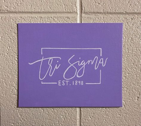 Tri Sigma Canvas Sorority Crafts, Phi Sigma Sigma Canvas Paintings, Sigma Sigma Sigma Canvas, Canvas Sorority Painting, Purple Sorority Canvas, Simple Sorority Canvas, Sorority Canvas Ideas Easy, Tri Sigma Paintings, Sigma Kappa Canvas Paintings