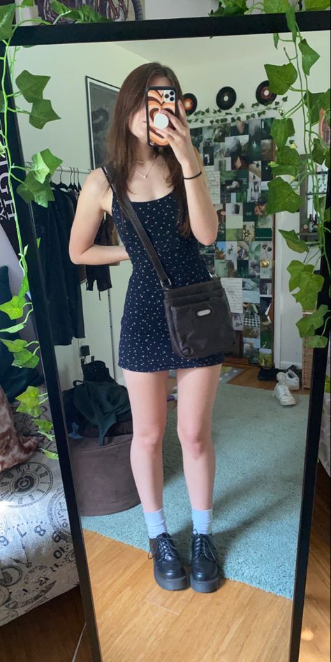 Dress As A Shirt Outfit, Oxford And Dress Outfit, Short Dress And Converse Outfit, Simple Loafers Outfit, Loafers Dress Outfit Summer, Summer Outfits With Mary Janes, Brandy Melville Dress Outfit, Mary Jane Summer Outfit, Summer Outfit Grunge